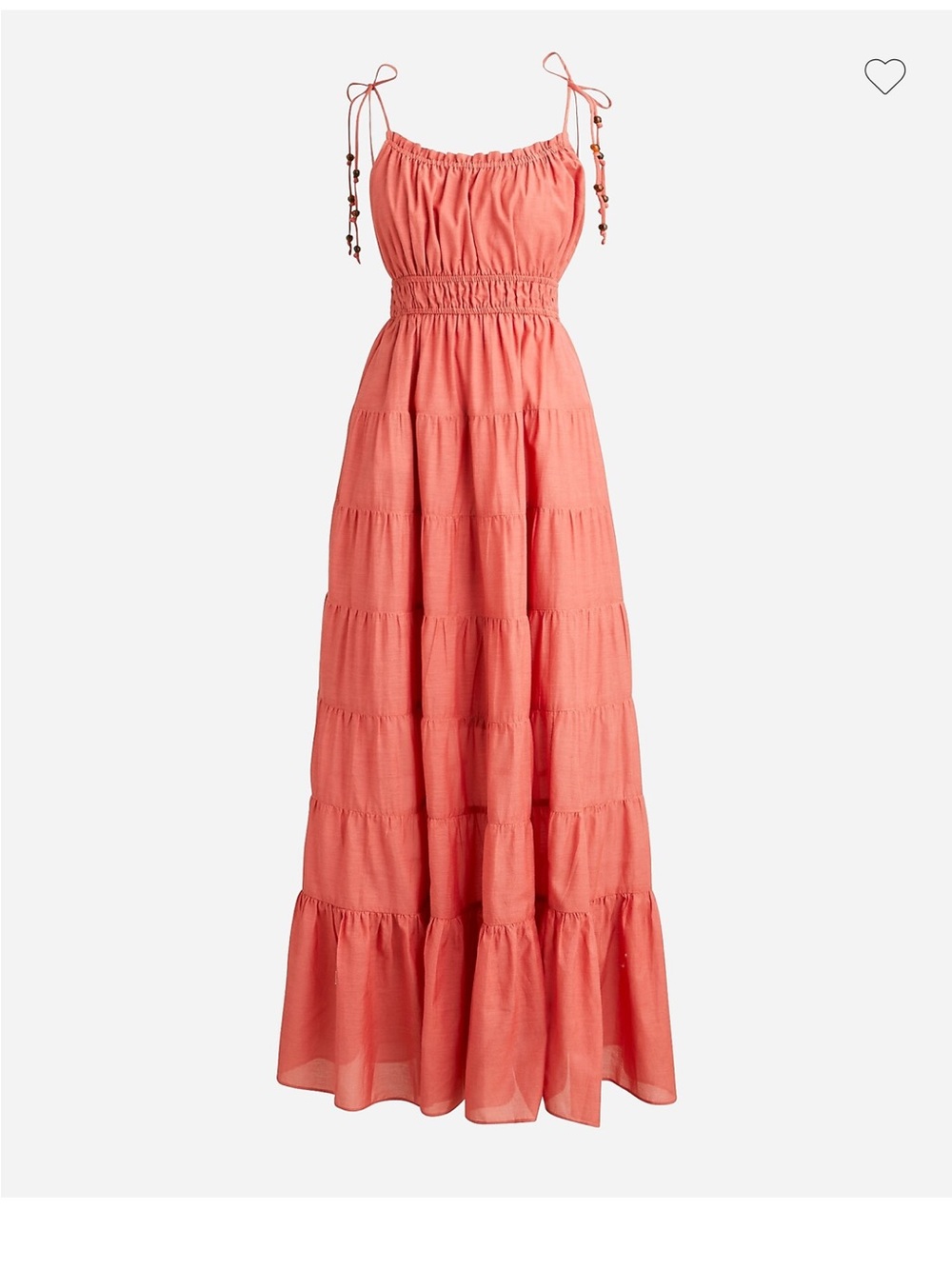 J Crew Tie-shoulder Coral cotton voile tiered  Maxi dress with Smocked Waist